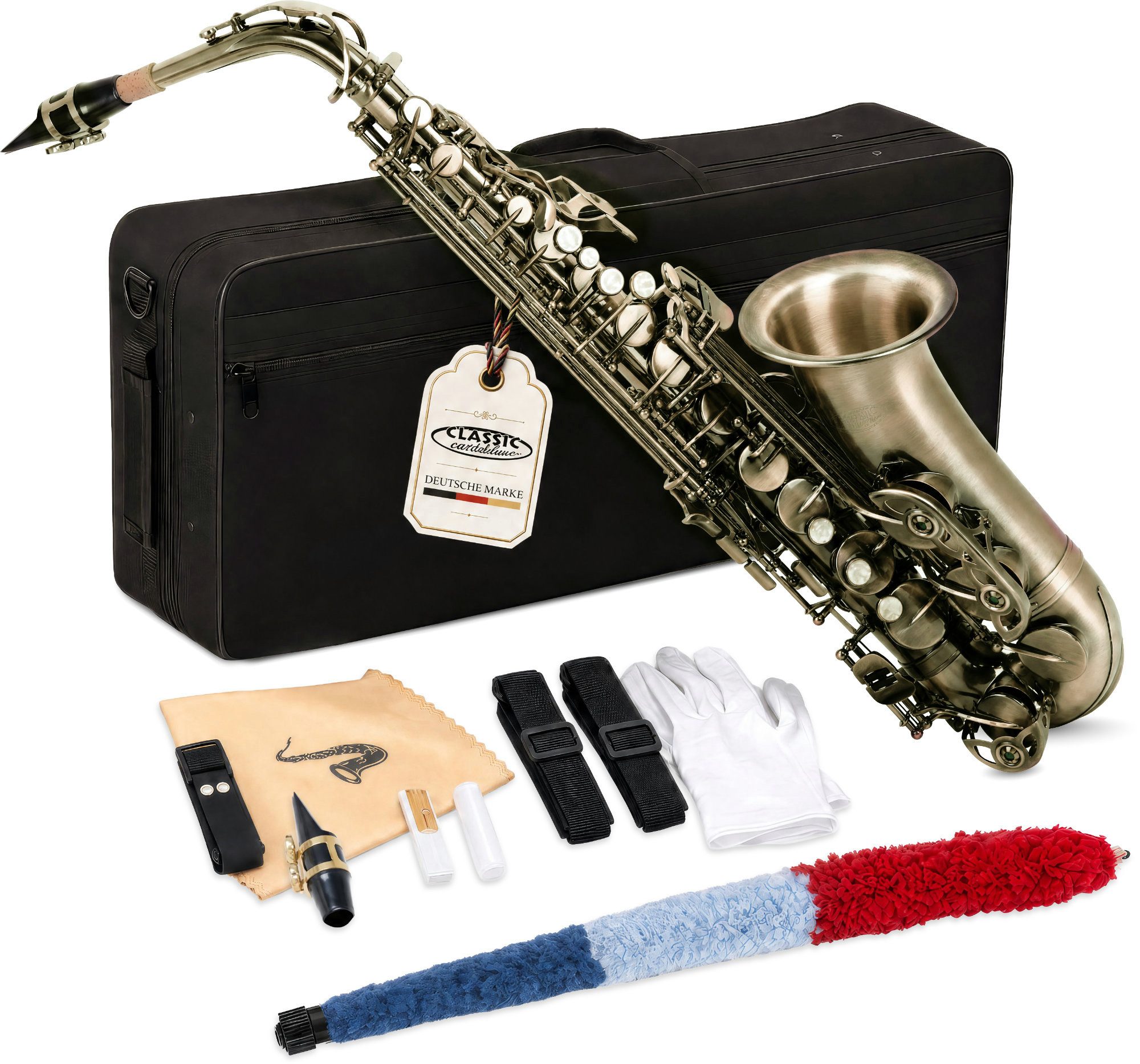Classic Cantabile Saxophon - Alt Saxophon, Alto Sax, 5-St., Set mit Koffer & Zubehör, Altsaxophon mit Hoch-Fis-Klappen