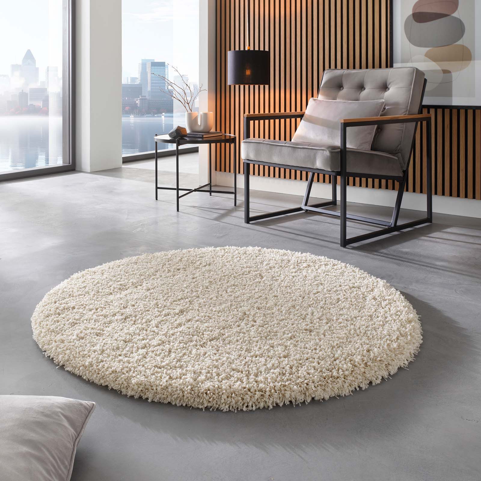 TaraCarpet Langflor-Teppich Ragolle Twilight, rund, Höhe: 60 mm, Shaggy Hochflorteppich weiß Wohnzimmer Schlafzimmer 200x200 rund