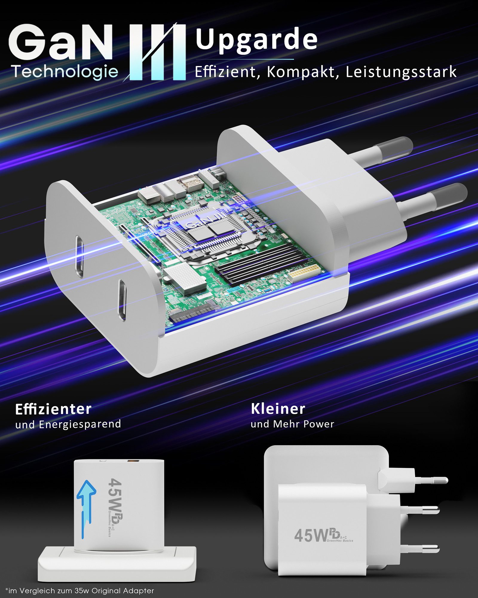 GreenHec USB C Schnellladegerät 45w Samsung Galaxy S26 S25 S24 S23 S22 S21 Fast Schnelllade-Gerät (50 mA, Spar-Set, 45w USB-C Dual Charger, S26+ Ultra FE Ladege – Bild 4 von 5