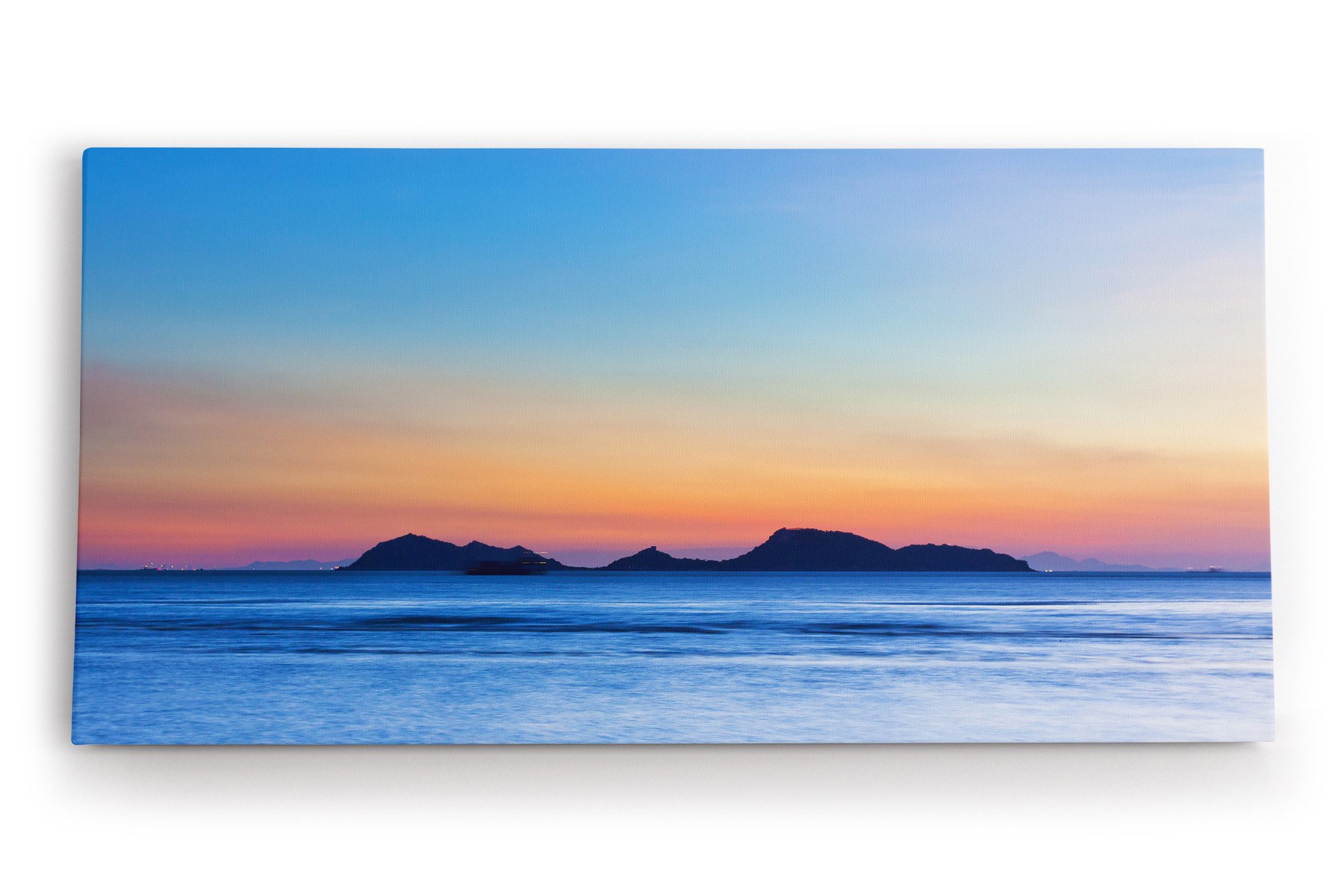 Leinwandbild Sonnenuntergang Abendröte Fels Strand Meer Horizont Insel
