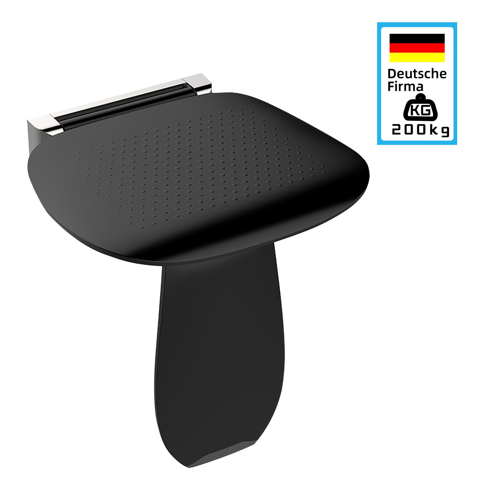 HEUFFE Duschklappsitz Wandmontage mit Bein für Senioren,Schwerlast 200kg, Klappbar, belastbar bis 200 kg, Faltbarer Duschhocker mit Anti-Rutsch Oberfläche, Schwarz