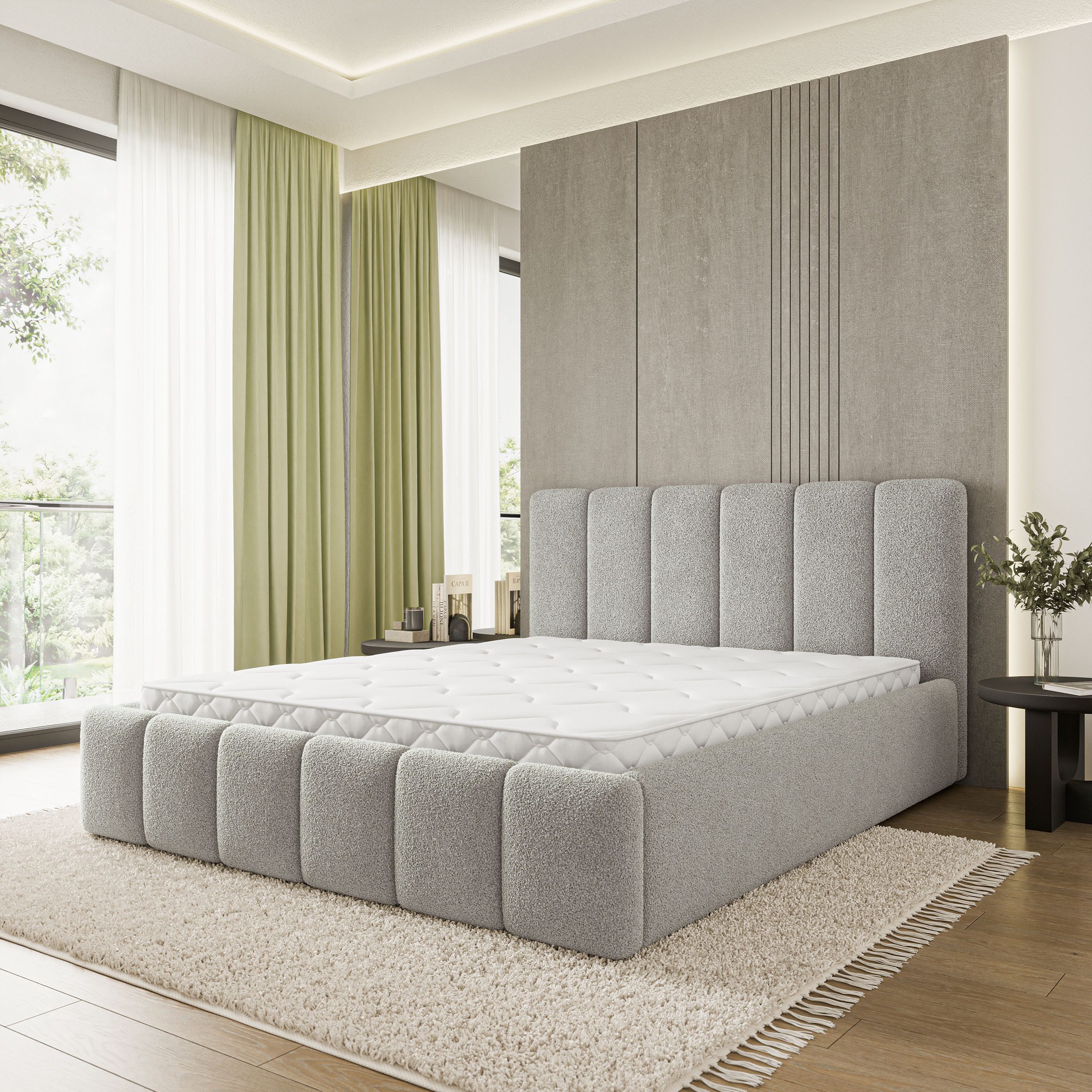 Masseno Polsterbett ATTORA 180x200 cm grau (mit Bettkasten und Lattenrost)