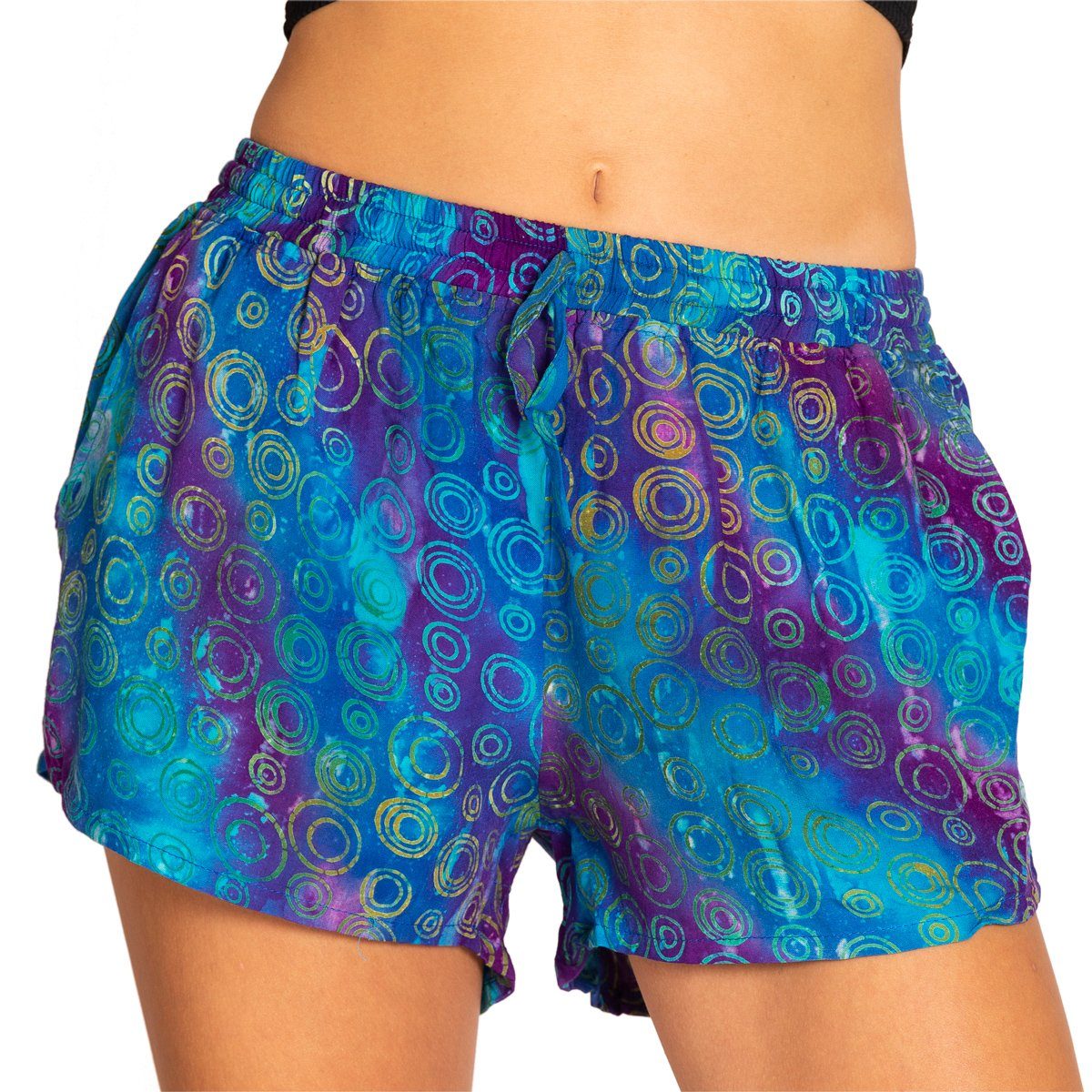 Tragen Shorts Meditation Damenshorts Yoga angenehm Strand und PANASIAM B114 kurze Sporthose Strandshorts oder Wachsbatik Damen zu für Relaxshorts farbecht blue circle