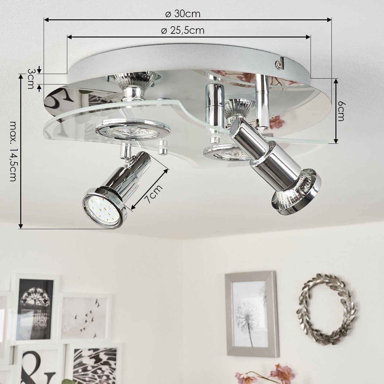 hofstein Deckenleuchte »Anterselva« Deckenlampe aus Kelvin, Chromfarben/Weiß 3000 verstellbar, in Lumen, Metall/Glas satiniert, ohne GU10, Leuchtmittel, IP44 750