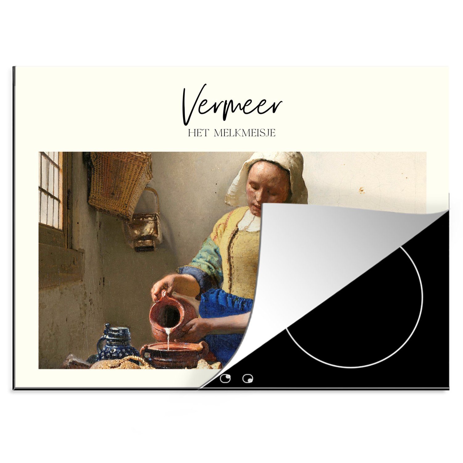 MuchoWow Herdblende-/Abdeckplatte Milchmädchen - Vermeer - Alte Meister, Vinyl, (1 tlg), 70x52 cm, Mobile Arbeitsfläche nutzbar, Ceranfeldabdeckung