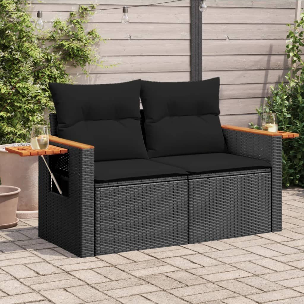 vidaXL Loungesofa Gartensofa mit Kissen 2-Sitzer Schwarz Poly Rattan, 1 Teile