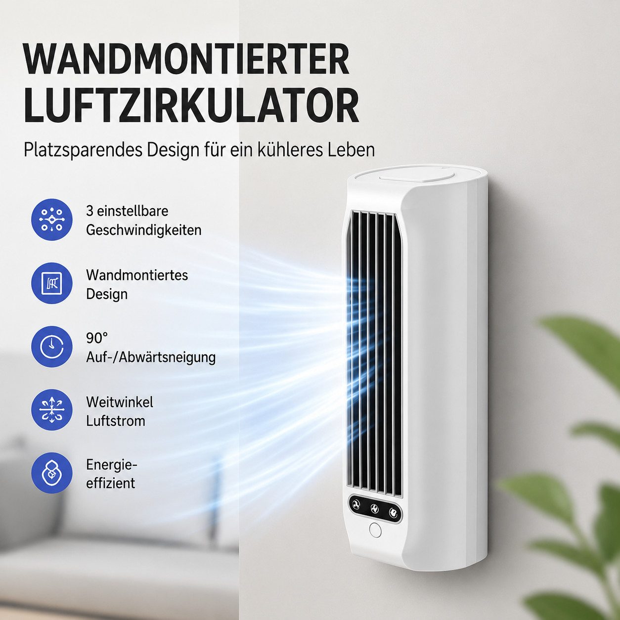 MOPUEA Turmventilator 3-IN-1 Verstellbarer Tischventilator mit 3 Geschwindigkeiten, für Turmventilator, Wandventilator & Tischventilator akku