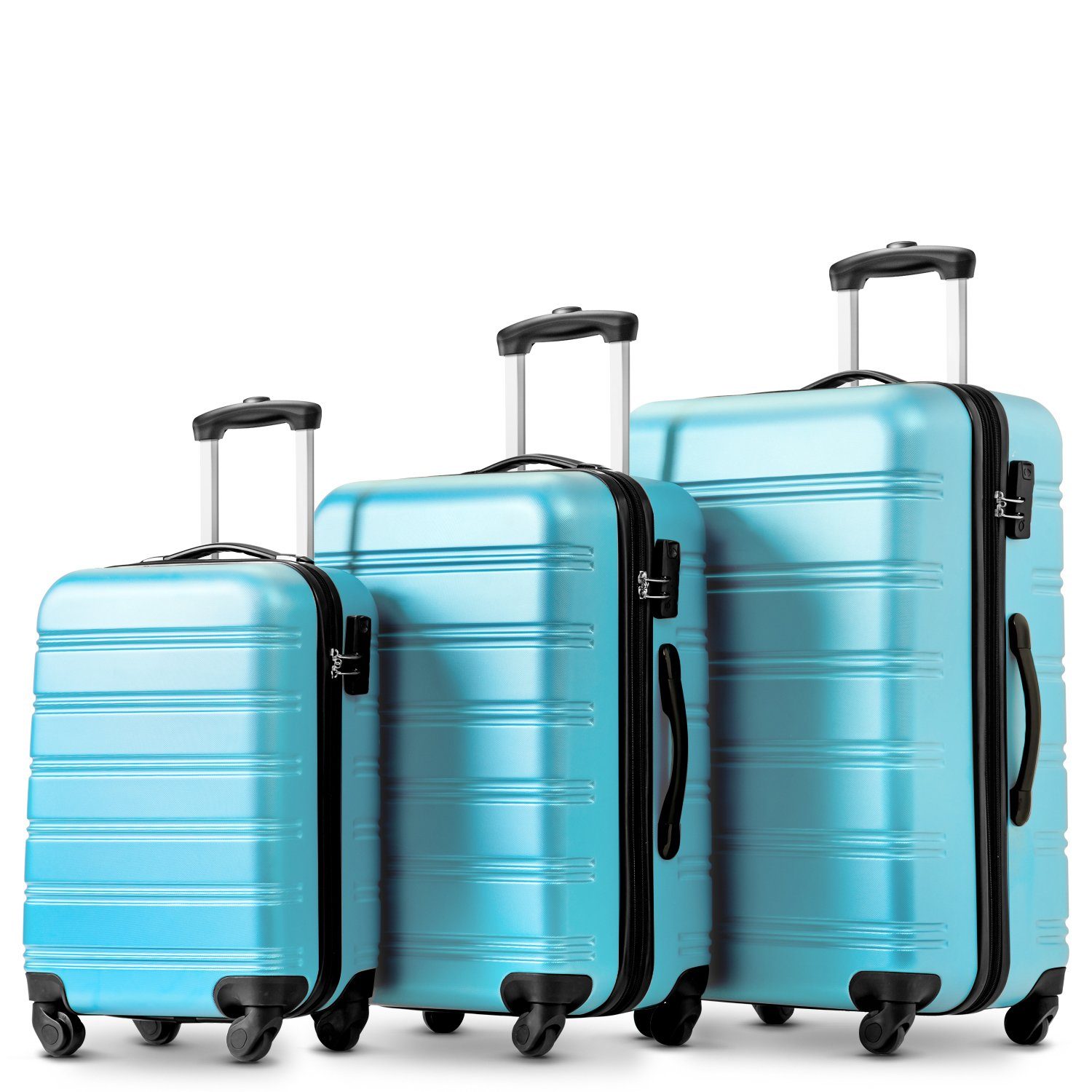 SEEZSSA Trolleyset Kofferset mit Reisekoffer Set Koffer Rollen TSA Schloss 3er 4 Rollkoffer Vergrößerbares Hartschalen und Blau Gepäck, L mit XL M Hartschalenkoffer