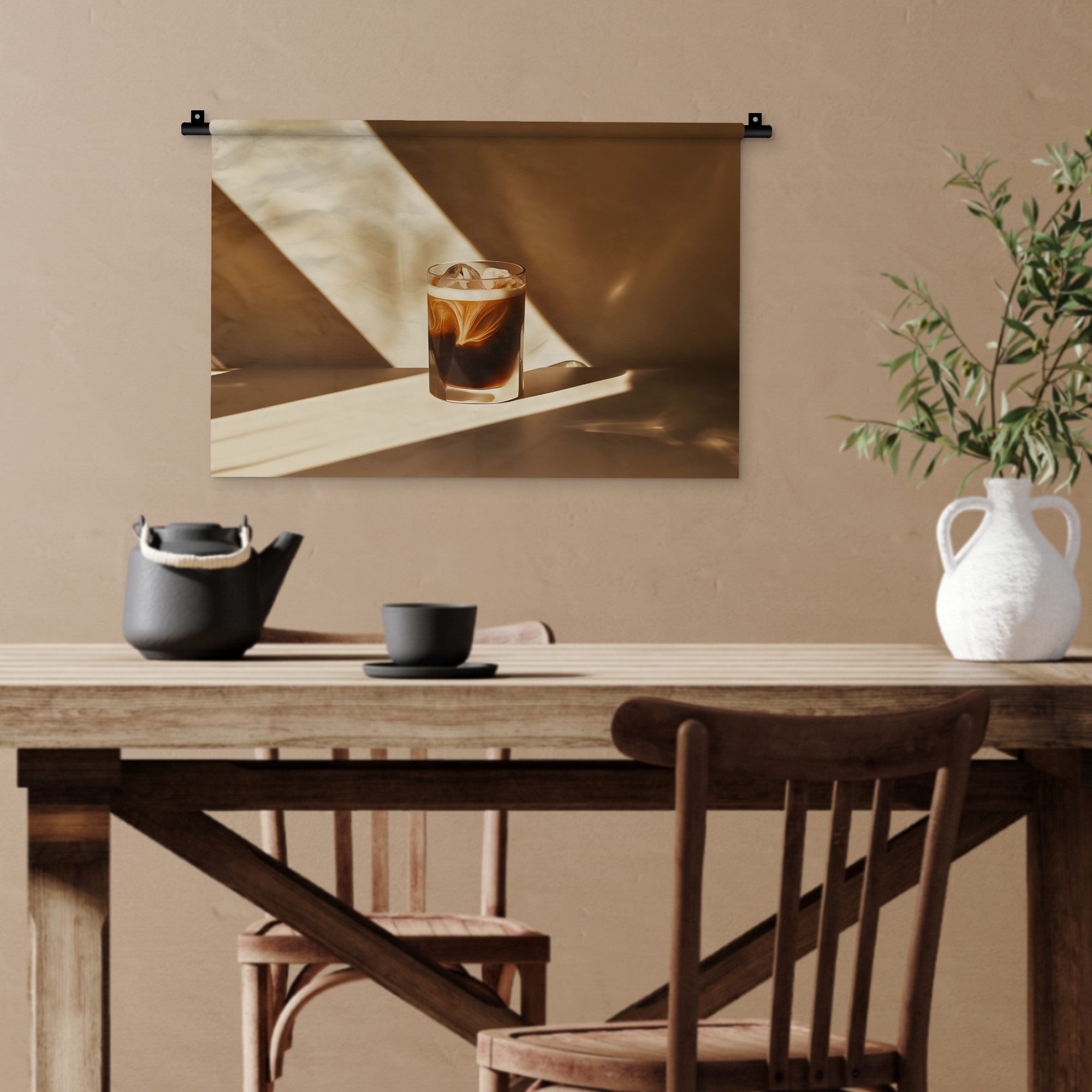 MuchoWow Wandteppich Glas - Eiskaffee - Schatten - Braun, Rechteckig, Höhe: 3 mm, Wandteppich für Wohnzimmer, Schlafzimmer, 60x40 cm