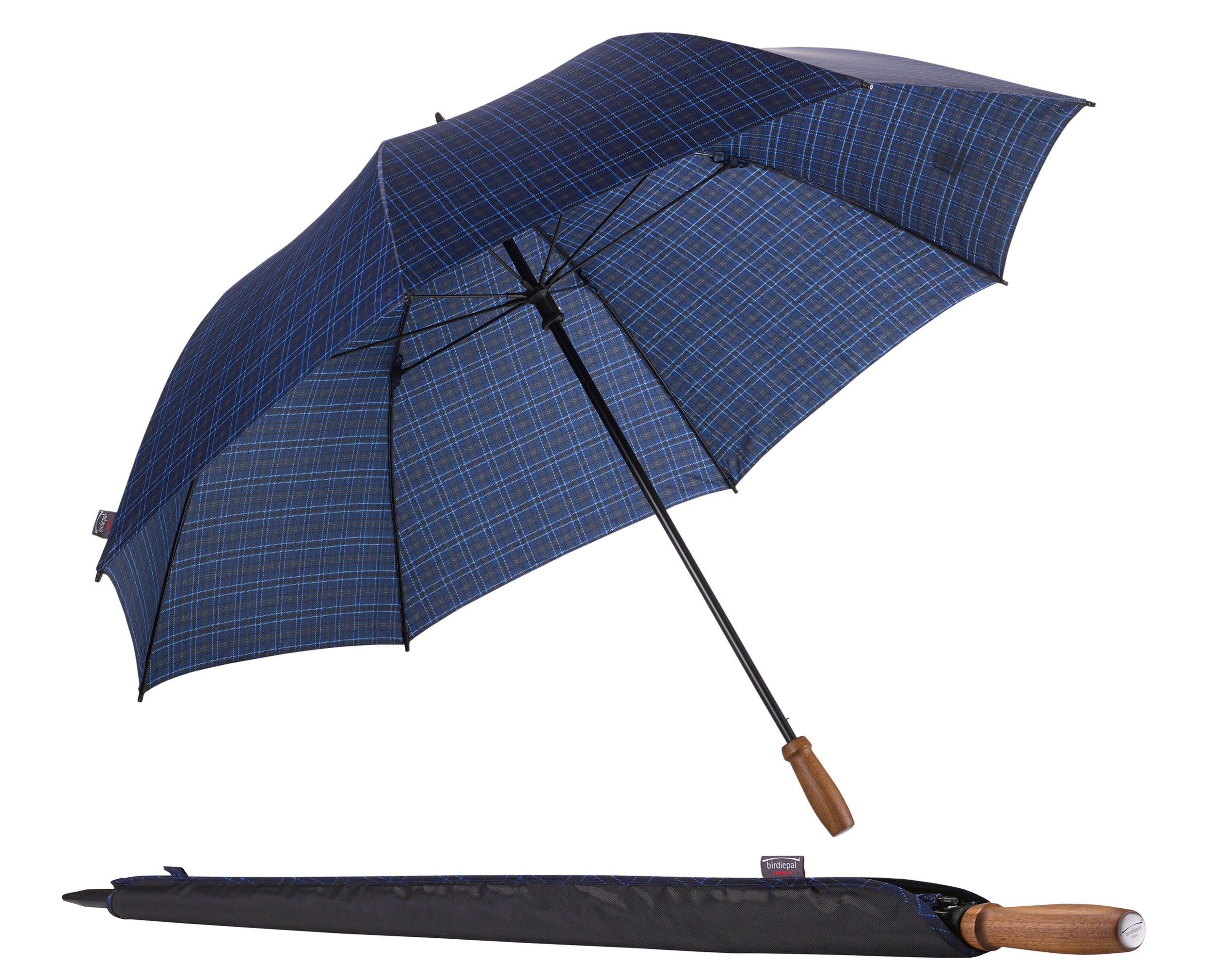 EuroSCHIRM® Partnerschirm birdiepal® classic, karodesign, Regenschirm für Zwei, mit Echtholzgriff aus Nussbaum