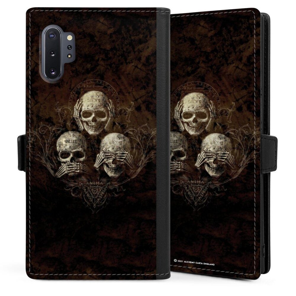 DeinDesign Handyhülle Totenköpfe Art Gothic No Evil, Samsung Galaxy Note 10 Plus Hülle Handy Flip Case Wallet Cover