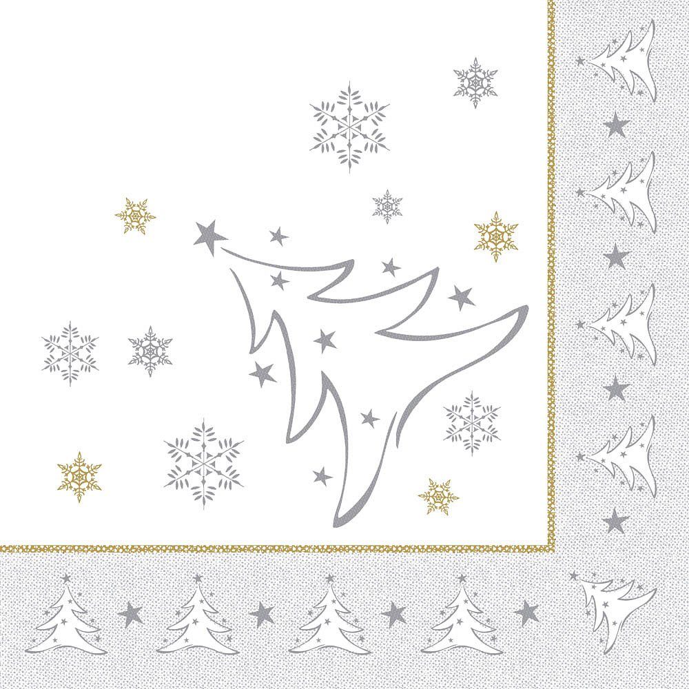 PAPSTAR Papierserviette 50 Servietten 40x40cm X-Mas Elegance 3-lagig - silber, Stoffoptik, Industriell kompostierbar