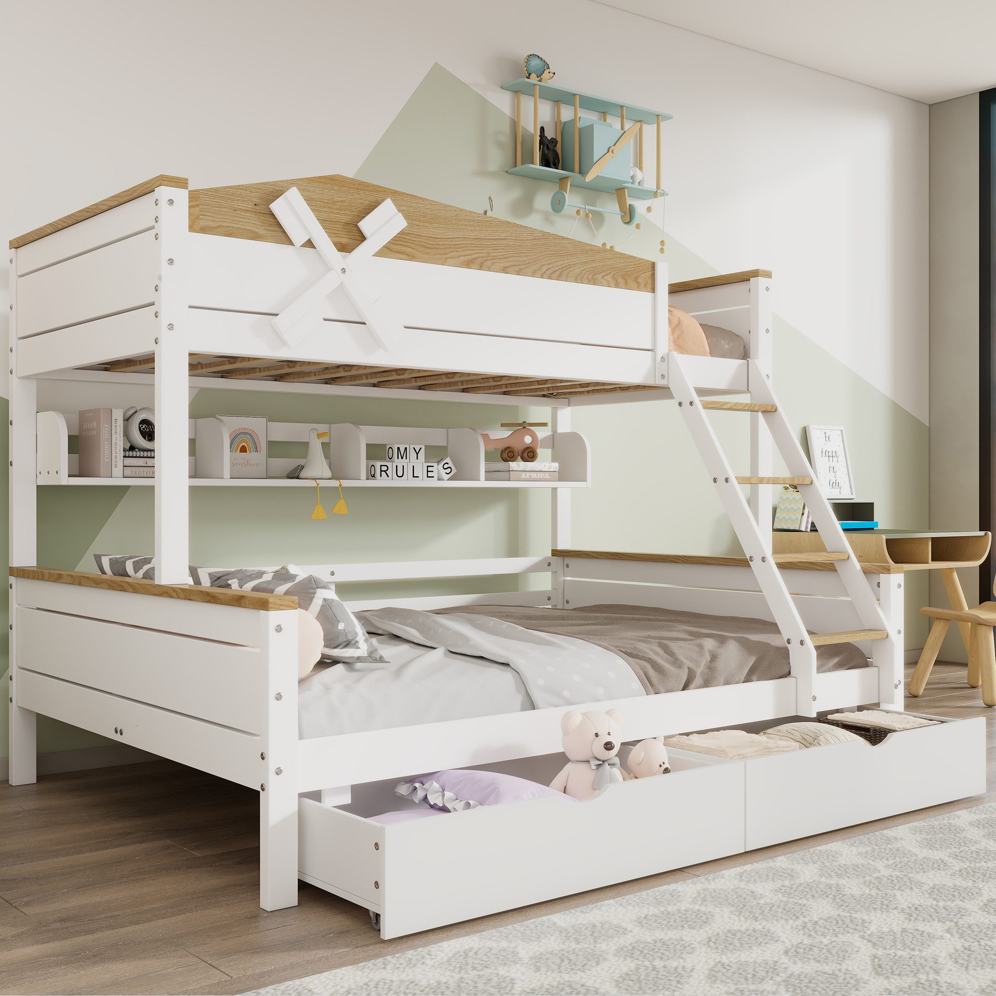 Flieks Etagenbett, Kinderbett 90x200cm+140x200cm mit Windmühle, günstig online kaufen