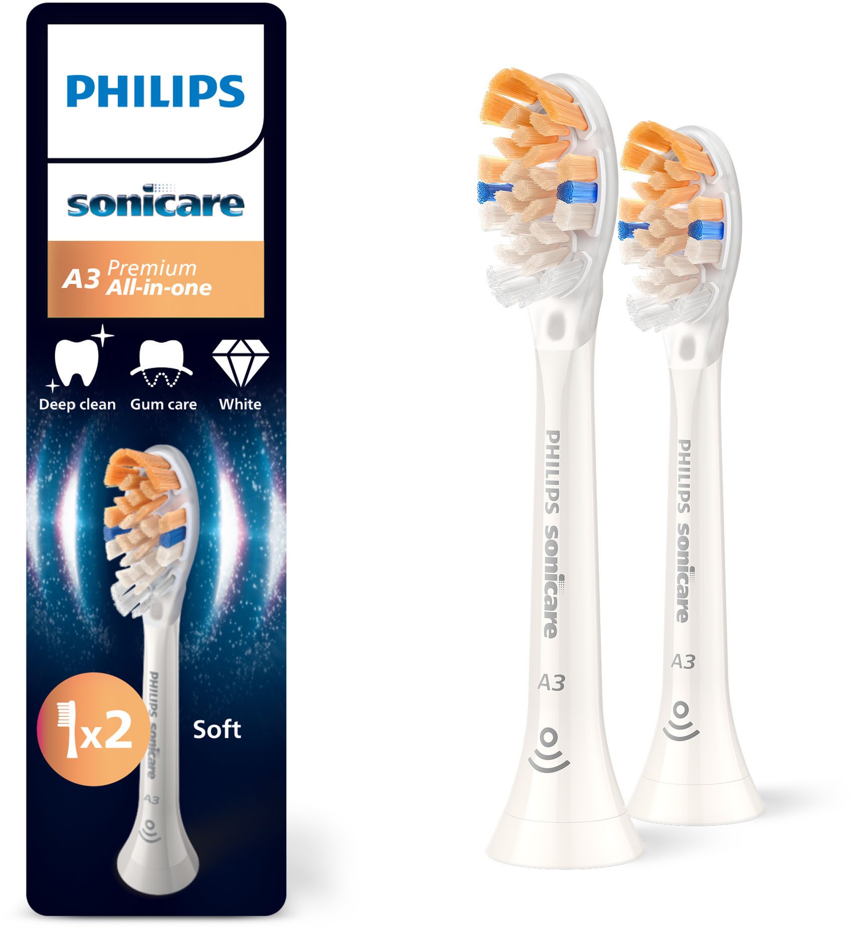 Philips Sonicare Aufsteckbürsten A3 Premium All-in-One, für eine gründliche Gesamtreinigung, für jedes Sonicare Handstück