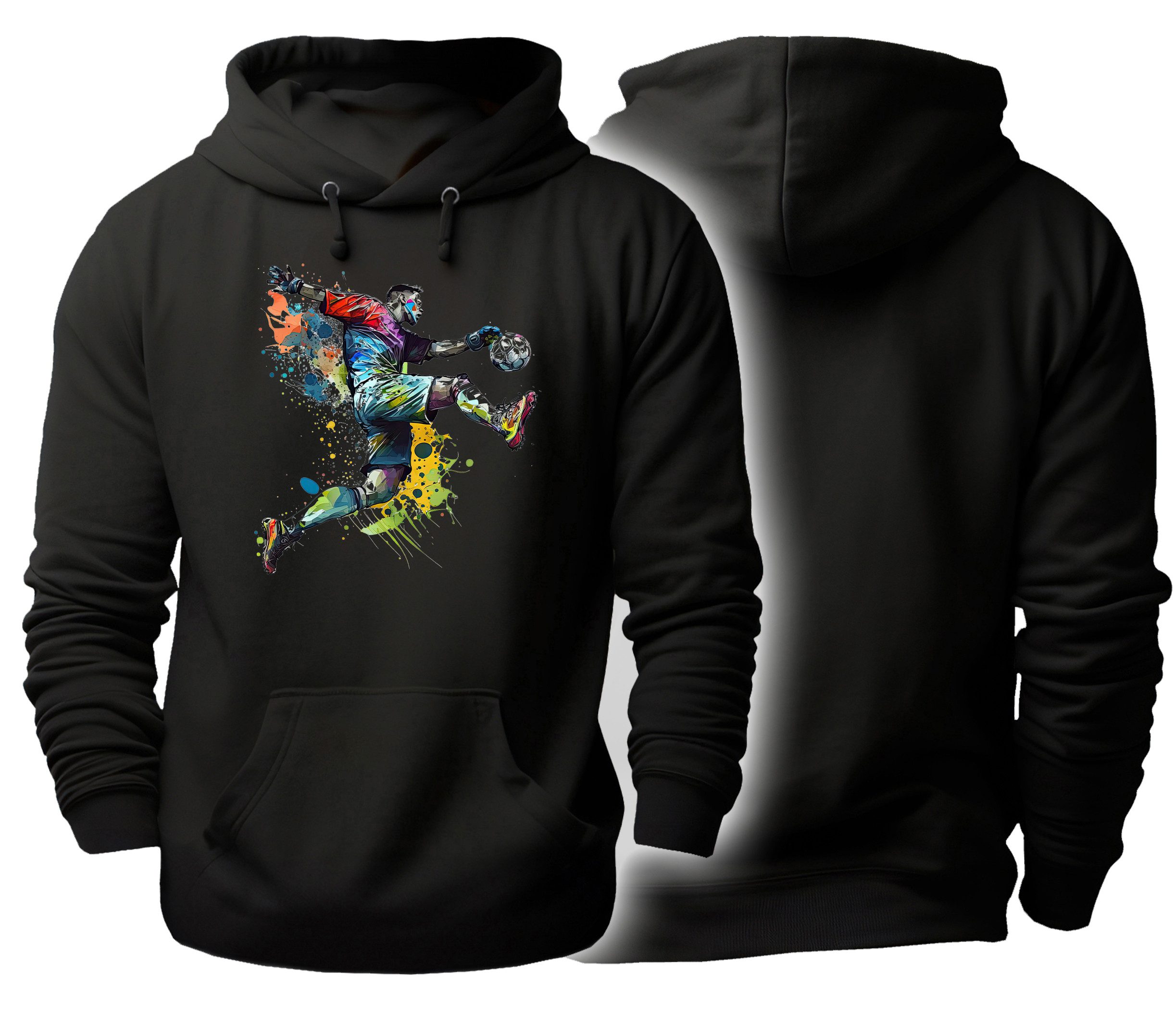 MyDesign24 Hoodie Fussball Kapuzen Pulli - Fussballer in Ölfarbenoptik Herren und Damen Kapuzensweater i476