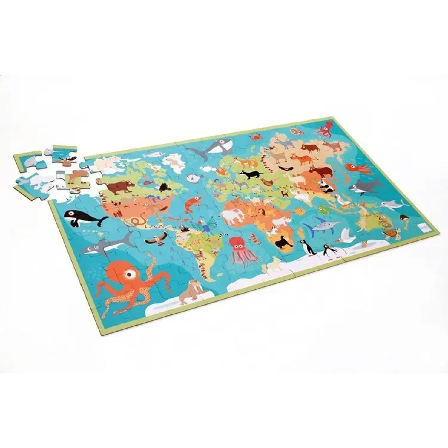SCRATCH Puzzle Weltkarte mit Tieren (Kinderpuzzle), 199 Puzzleteile