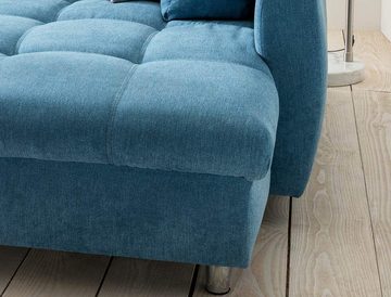 luma-home Ecksofa 17107, 250x190 cm, Ottomane rechts, Bettfunktion, Wellenunterfederung, Mikrofaser, Blau