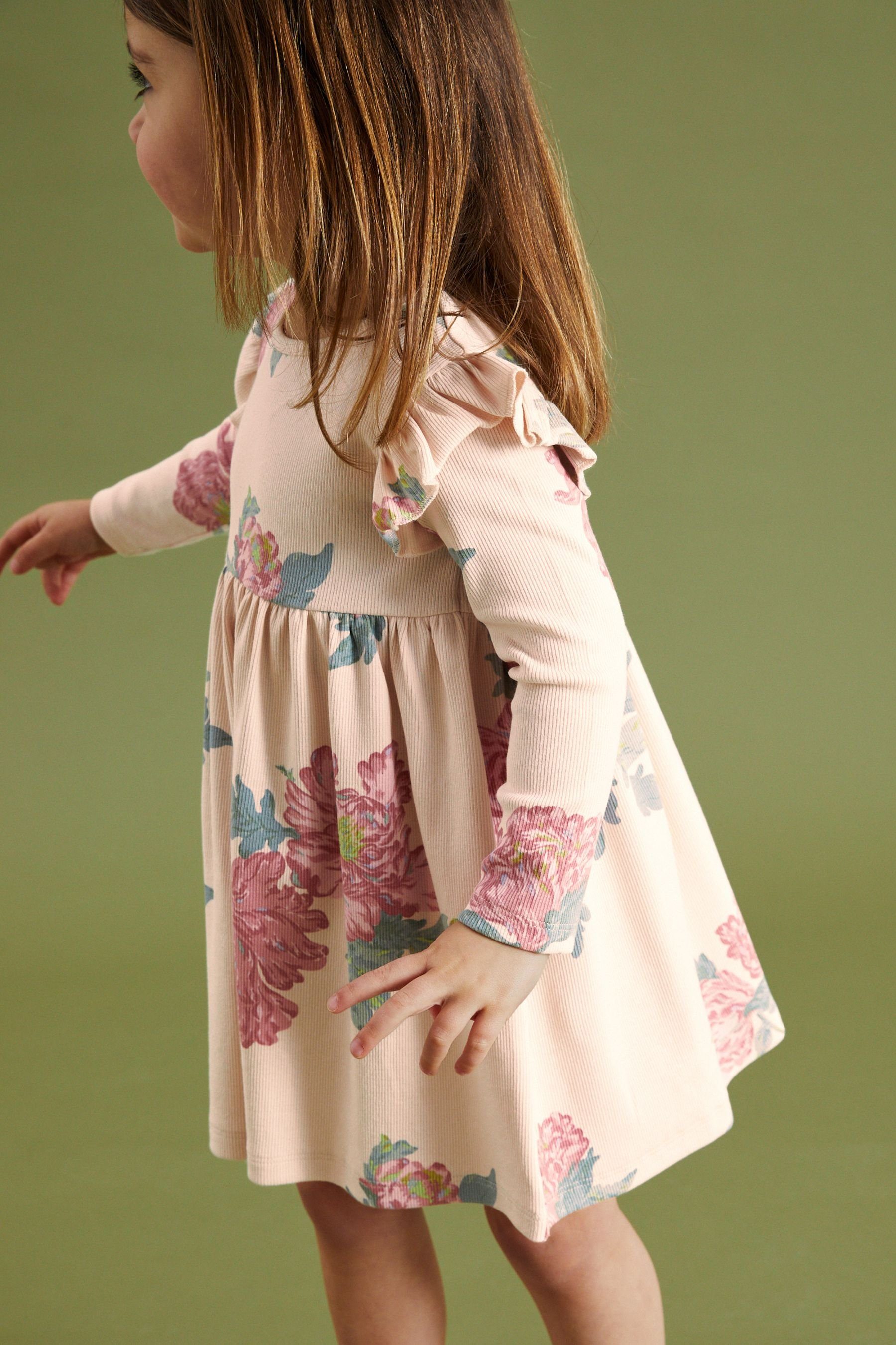 Next Jerseykleid geripptes Cream (1-tlg) Jerseykleid Floral Langärmeliges