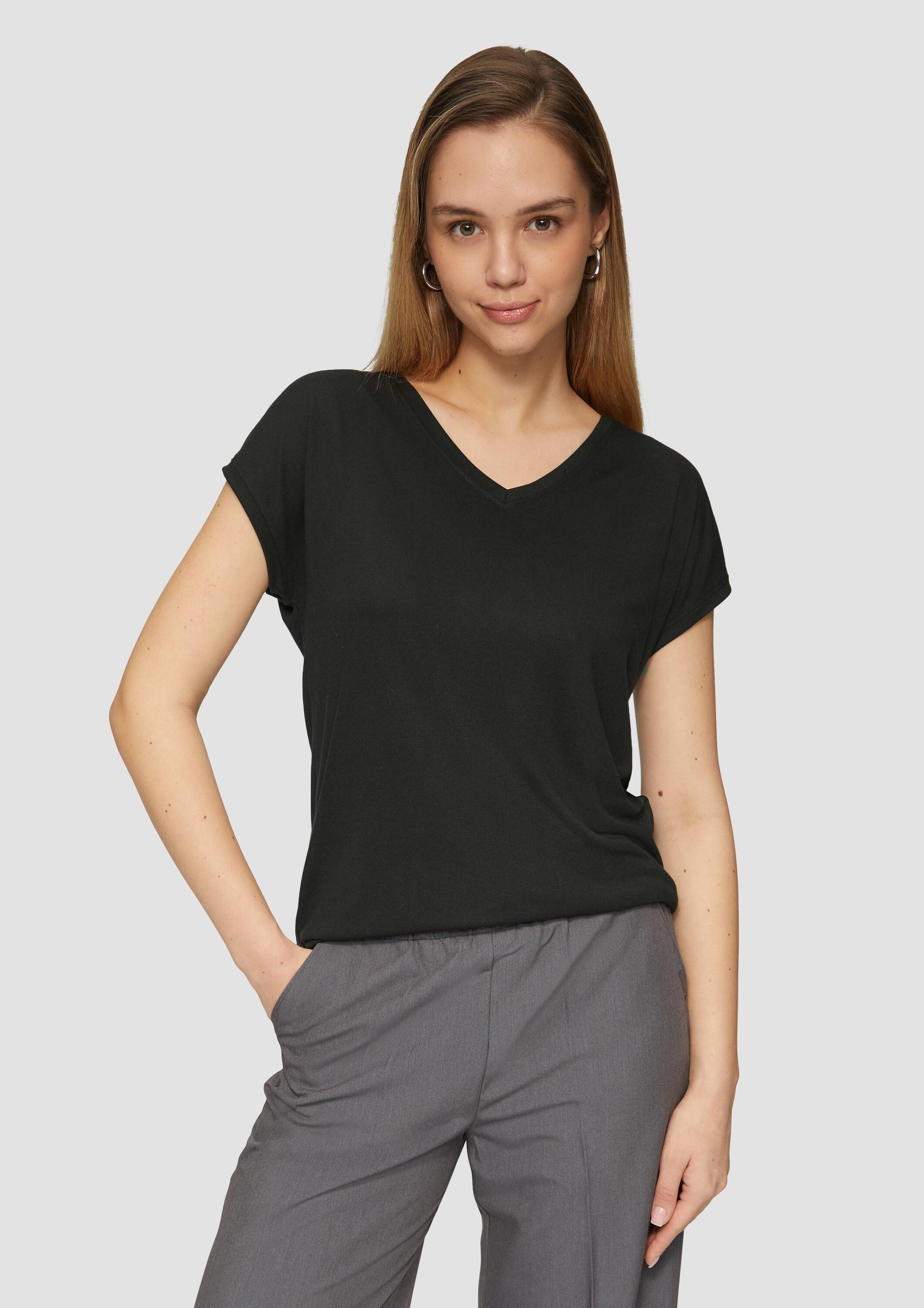 QS Kurzarmshirt T-Shirt Locker geschnittenes T-Shirt im Modalmix