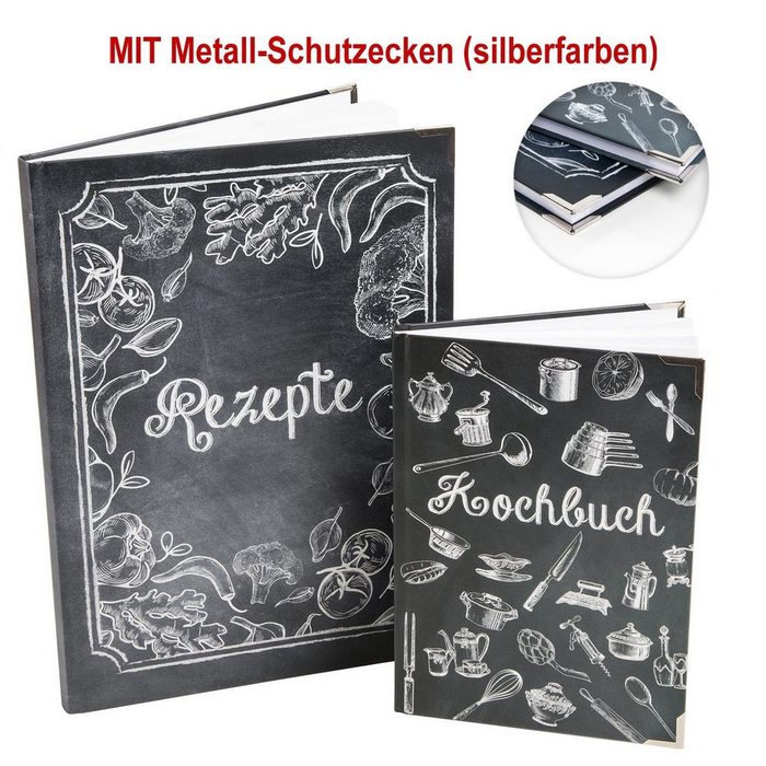 Logbuch-Verlag Notizbuch Set 2 DIY Kochbücher mit Tafelkreide-Stil A4 + A5