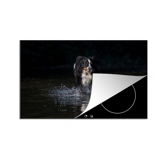 MuchoWow Herdblende-/Abdeckplatte Hund im Wasser auf schwarzem Hintergrund Vinyl (1 tlg) Ceranfeldabdeckung für die küche Induktionsmatte