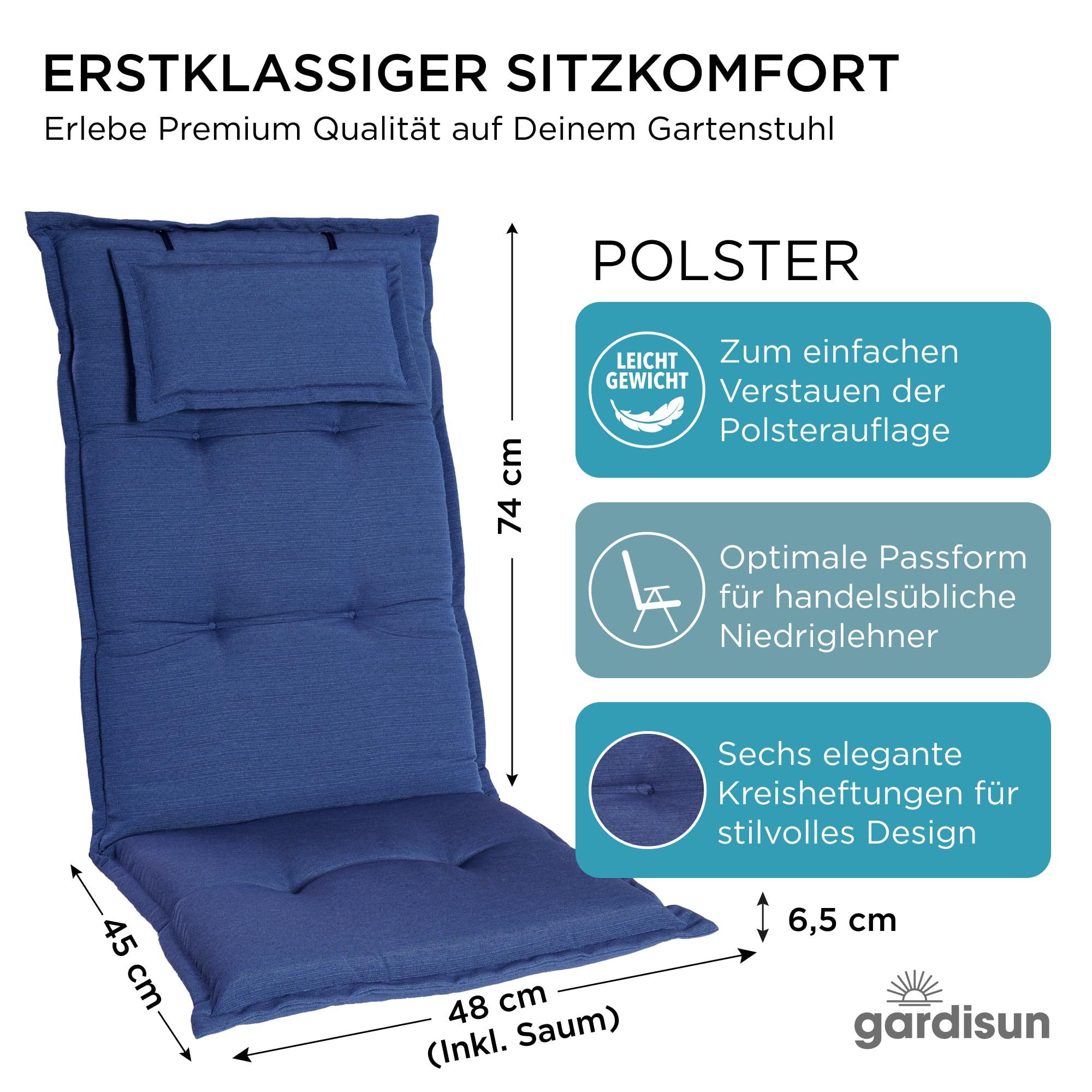 Gardisun Auflagekissen Gartenstuhlauflagen Polyester 6,5cm Hoch, Kopfteil, (Extra dicke Sitzauflage, 1-8er Set, versch. Muster)