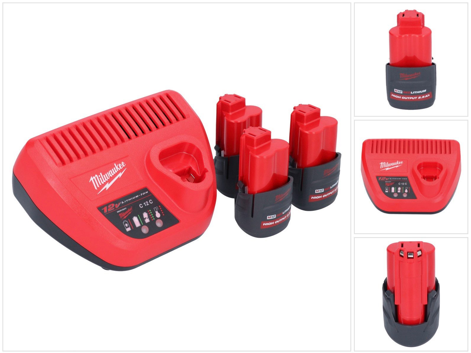Milwaukee M12 HNRG-253 Akku Starter Set High Output 12 V + 3x HB2.5 Akku 2,5 Ah Akkupacks