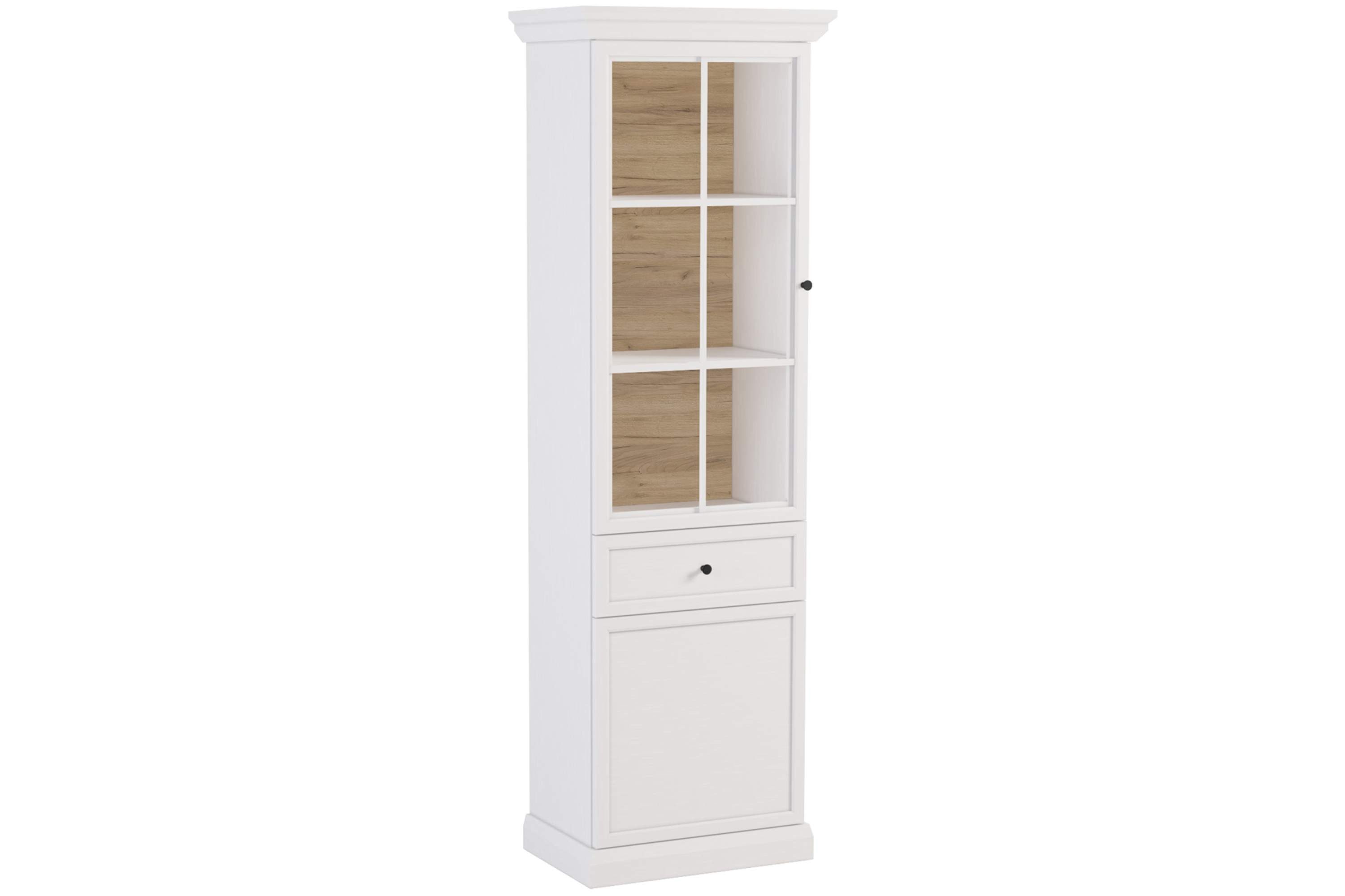 KONSIMO® Vitrine KATRIA Standvitrine, hergestellt in der EU, Push-To-Open, Metallgriffe, Holzoptik