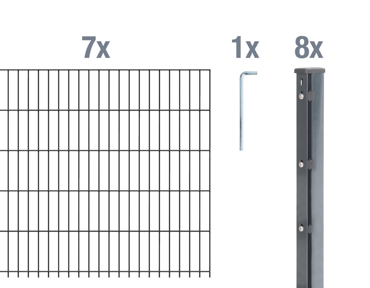 Alberts Einstabmattenzaun Alberts 679385 Doppelstabmattenzaun als 16 tlg. Zaun-Komplettset, anth, Alberts Doppelstabmattenzaun anthrazit 8-6-8, 2,5 m Matte, Höhe 63-243