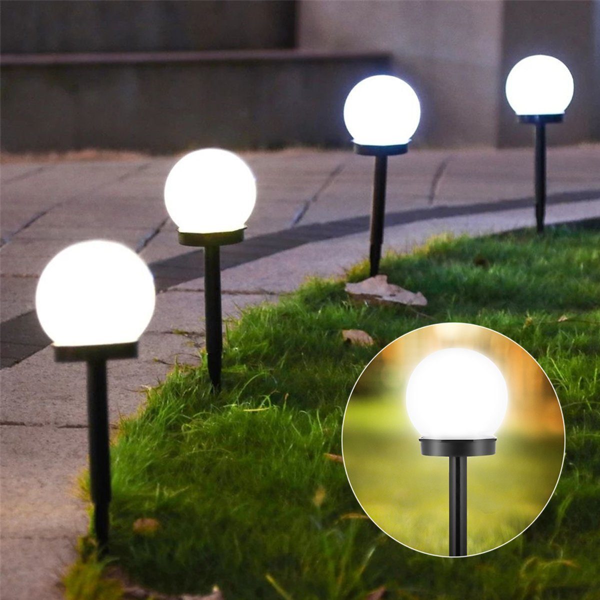 oyajia LED Solarleuchte LED Solarleuchten Kugel Licht mit Erdspieß, integrierte Gartenleuchte, LED fest integriert, Wasserdicht IP65 Außen Gartenstrahler, 4/8 Stück 4 Stück ‎Kaltweiß