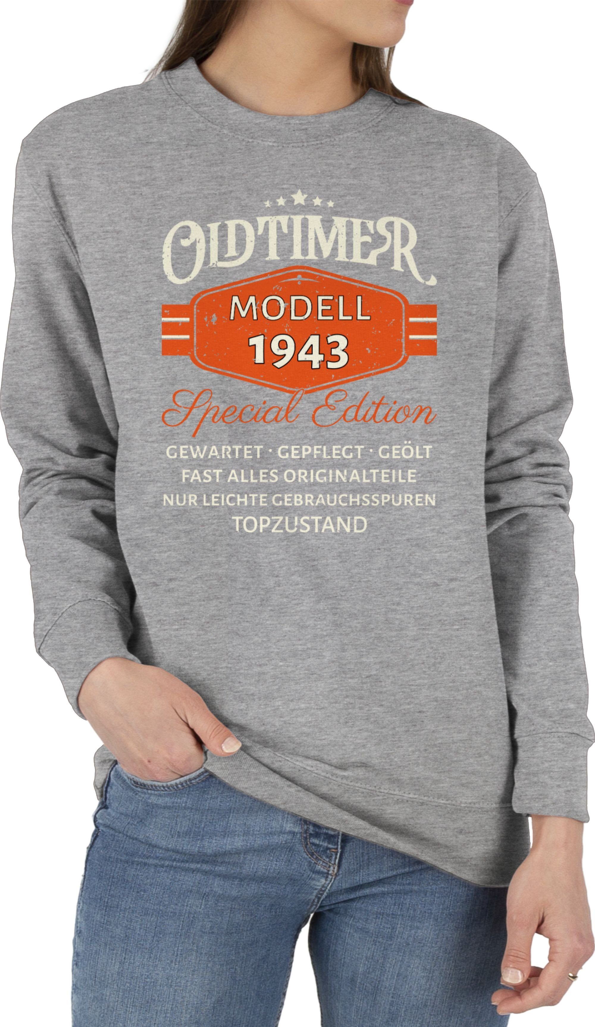 Oldtimer (1-tlg) 80. Modell Geburtstag 3 Shirtracer Sweatshirt Special Original 1943 Edition meliert Grau
