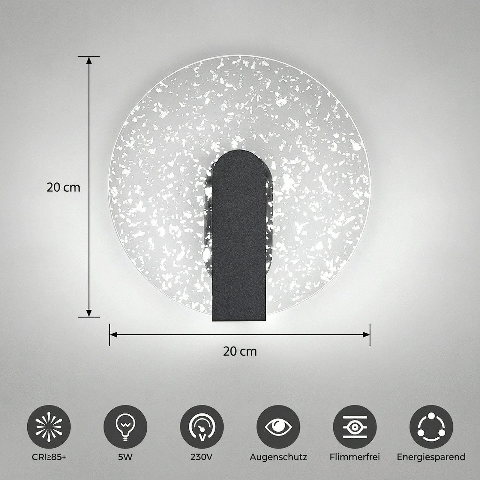 BlingBin LED Wandleuchte Innen LED, 5W Rund Modern Wandlampe Wandbeleuchtung aus Acryl, 500LM, LED fest integriert, Kaltweiß, Kaltes Weiß 6500K, Wandlampe Innen für Wohnzimmer, Treppenhaus, Flur