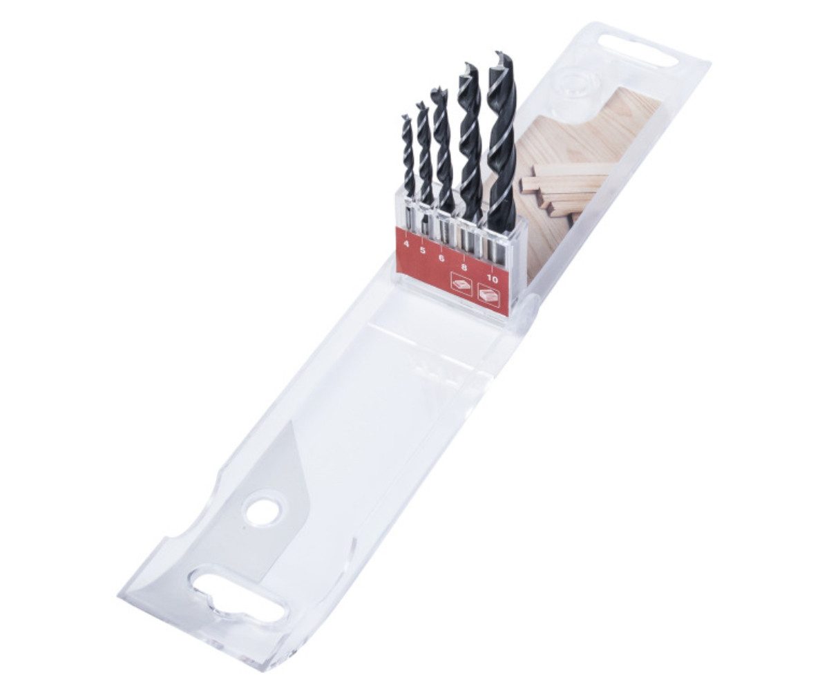 Conmetall Meister Bohrersatz 5-tlg. Bohrersatz Holzbohrer Spiralbohrer Bohrer 4-10mm CV, In Kunststoff-Kassette