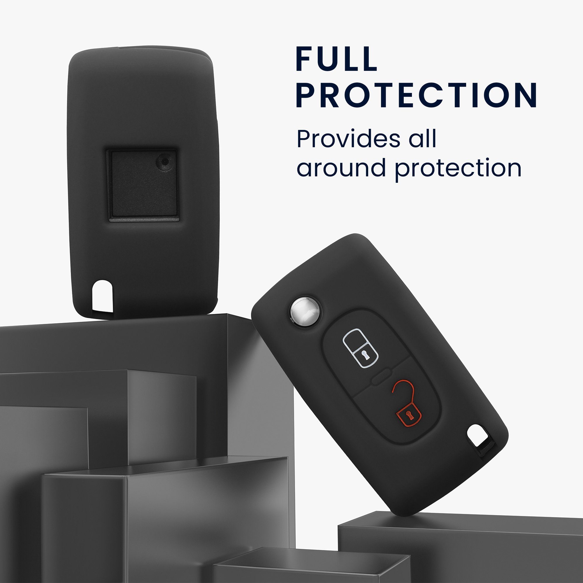 kwmobile Schlüsseltasche Schlüsselhülle Schwarz Cover für Schlüssel Peugeot Silikon Citroen, Hülle Autoschlüssel Case