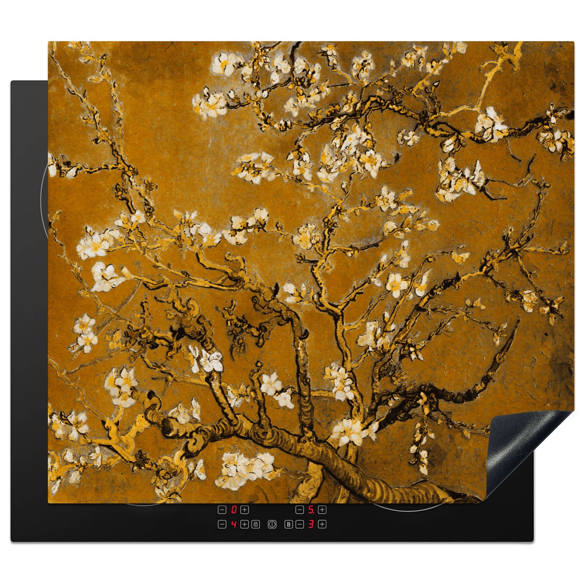 Induktionskochfeld, cm, tlg), (1 Kunst 57x51 - - Van Ceranfeldabdeckung Herdblende-/Abdeckplatte - Gold, Induktionsschutz, Vinyl, Mandelblüte Gogh MuchoWow