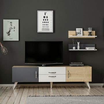 en.casa TV-Schrank Hadsten TV Board 45 x 160 x 31 cm mit 2 Wandregalen Mehrfarbig