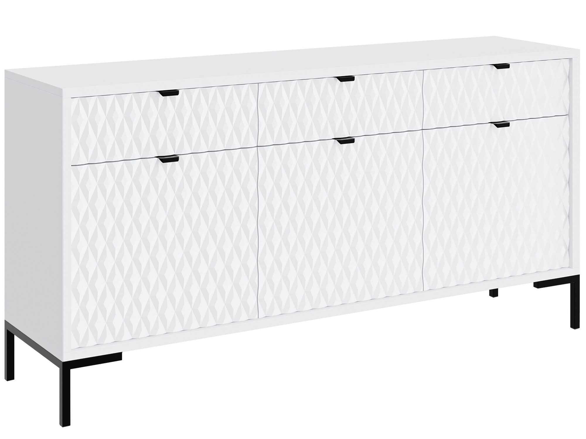 Beautysofa Kommode MONTREAL 150 cm mit dekorative 3D-Fronten (Sideboard mit 3 Türen und 3 Schubladen, Weiß oder Kaschmir), Schlafzimmer Kommode mit Metallfüße