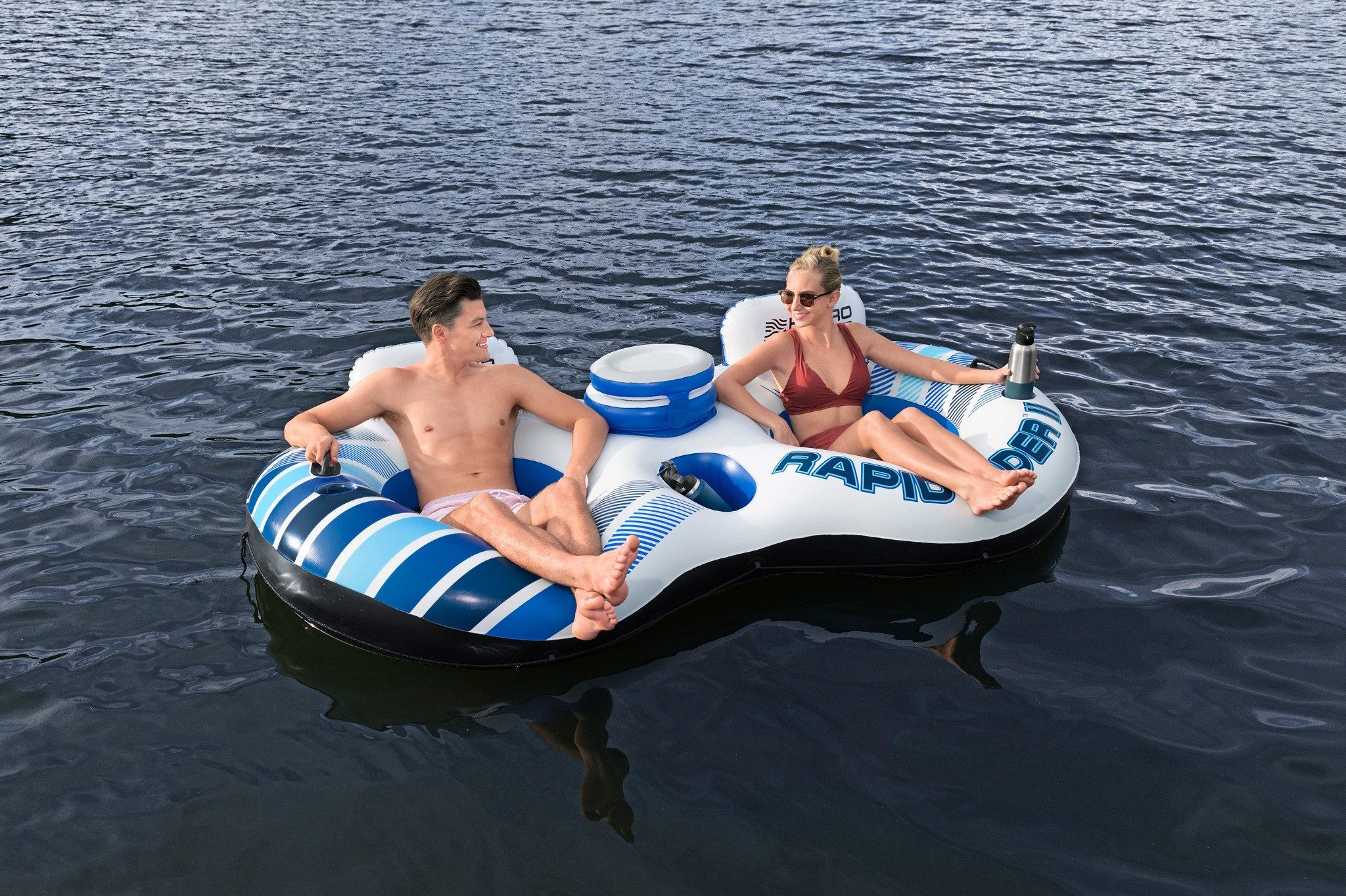 Bestway Schwimmsessel Schwimmring Hydro Force Rapid Rider II 251x132cm, mit integrierter Kühltasche