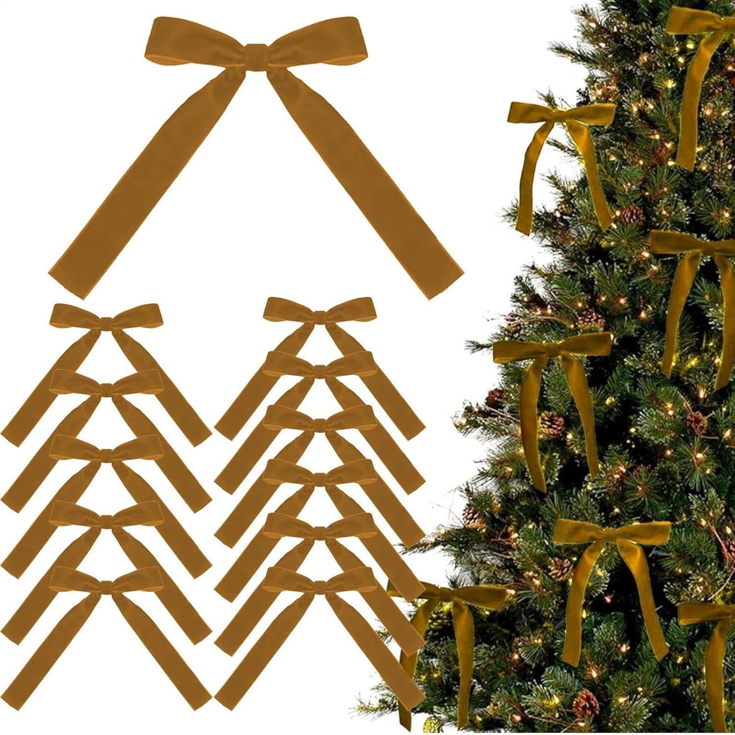 Coonoor Christbaumschmuck 12 Stück Weihnachtsschleifen Vintage-Samtband Geschenkschleifen, Für Weihnachtsbaum, Geschenkverpackungen, Гирлянда декоративная, Kamin, Treppen