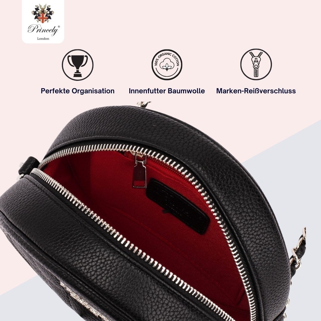 Princely London Schultertasche POLLY - Kompakte runde Handtasche für alles wichtige