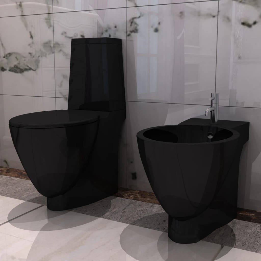 vidaXL Bidet Keramik-WC & Bidet-Set Schwarz