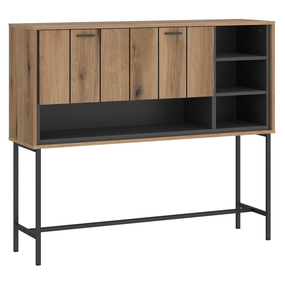 Lomadox Barschrank STON-129 Eiche Dekor anthrazit Industrial Stil 127 cm breit Highboard