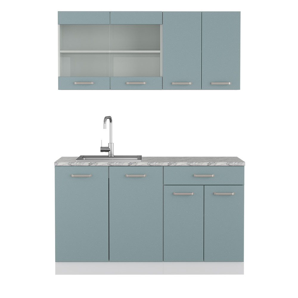 Vicco Küchenzeile R-Line, Blau-Grau/Weiß, 140 cm, günstig online kaufen