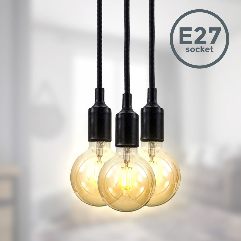B.K.Licht LED Pendelleuchte Hängeleuchte E27 3-flammig Schwarz - BKL1294, ohne Leuchtmittel, max. 20W Retro Nordic Länge: 2,04 Meter Ohne Leuchtmittel | Pendelleuchten