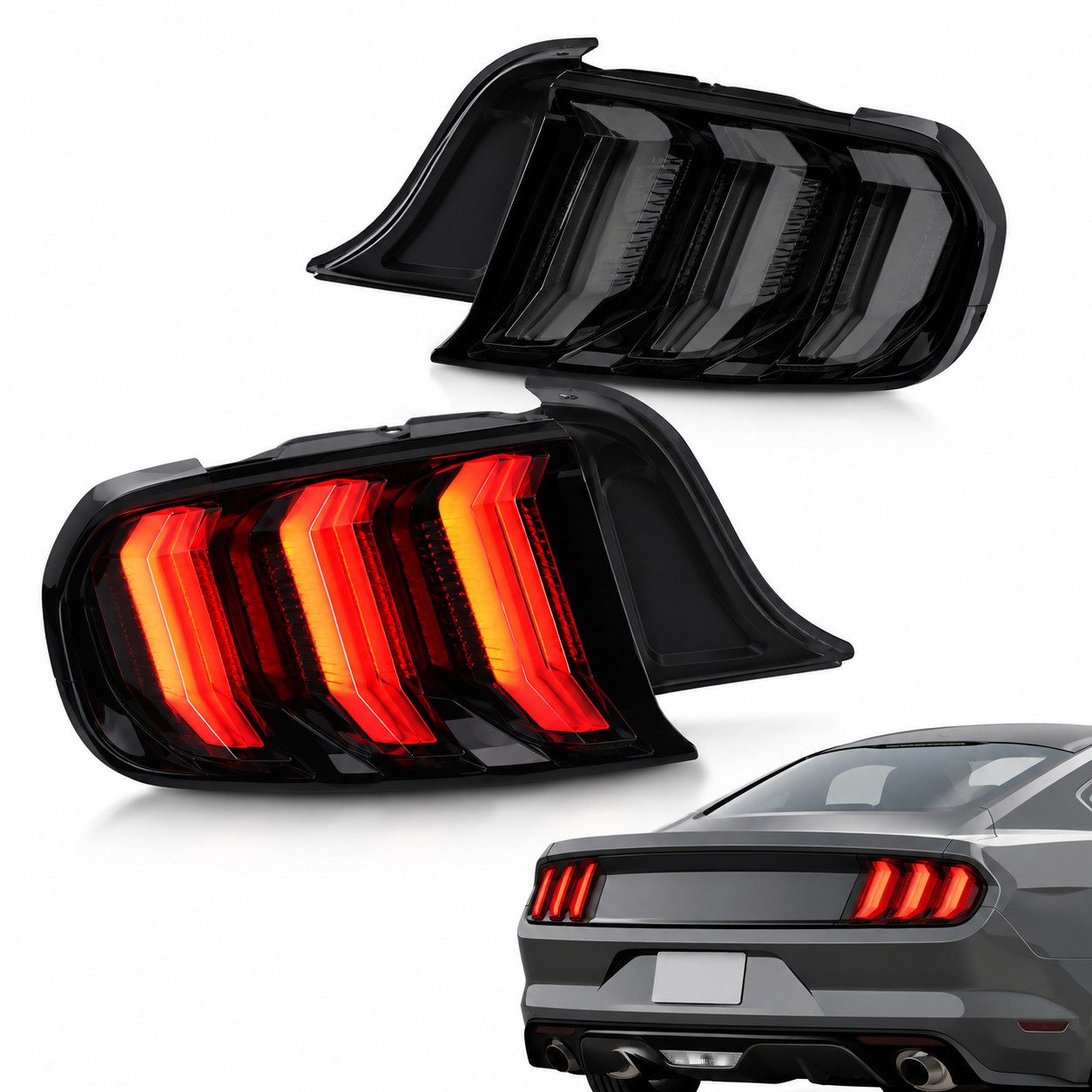 LLCTOOLS KFZ-Ersatzleuchte LED Rückleuchten passend für Ford Mustang 2015-2020 Smoke Heckleuchte, LED
