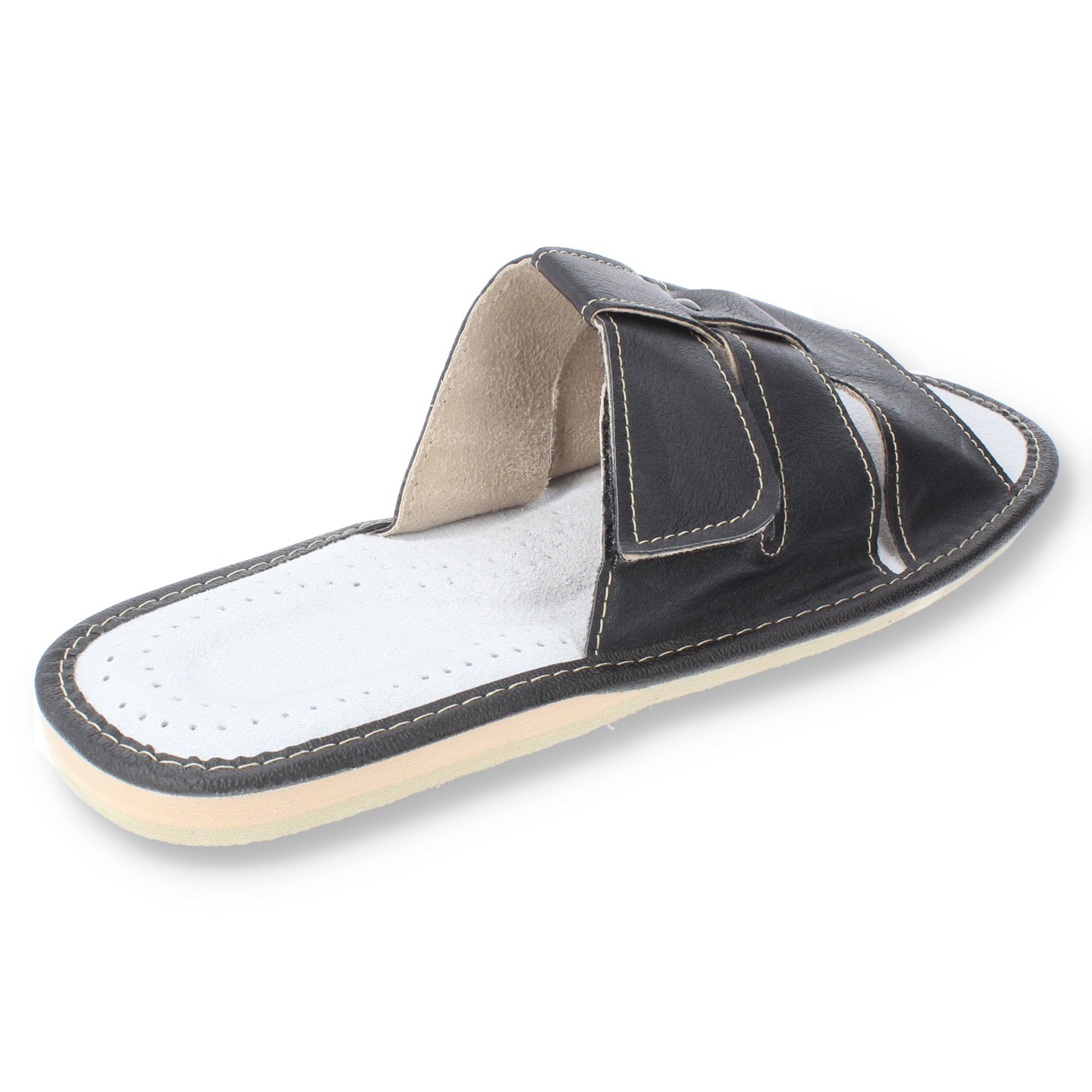 filsko Zeist Herren HausSchuhe mit Klettverschluss schwarz Hausschuh