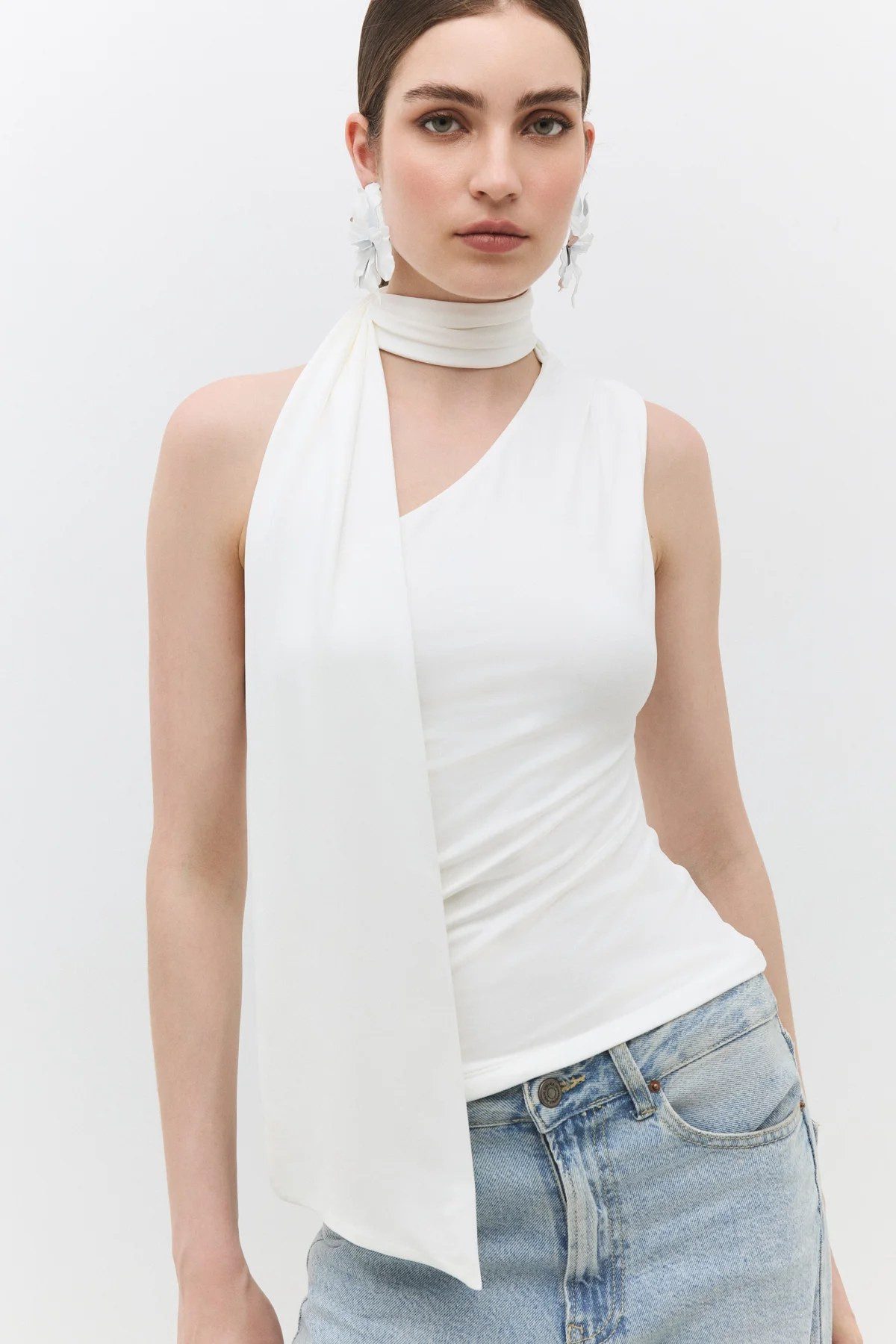 No Matter What Blusentop Basic-Bluse mit einem Träger und Schal-Detail