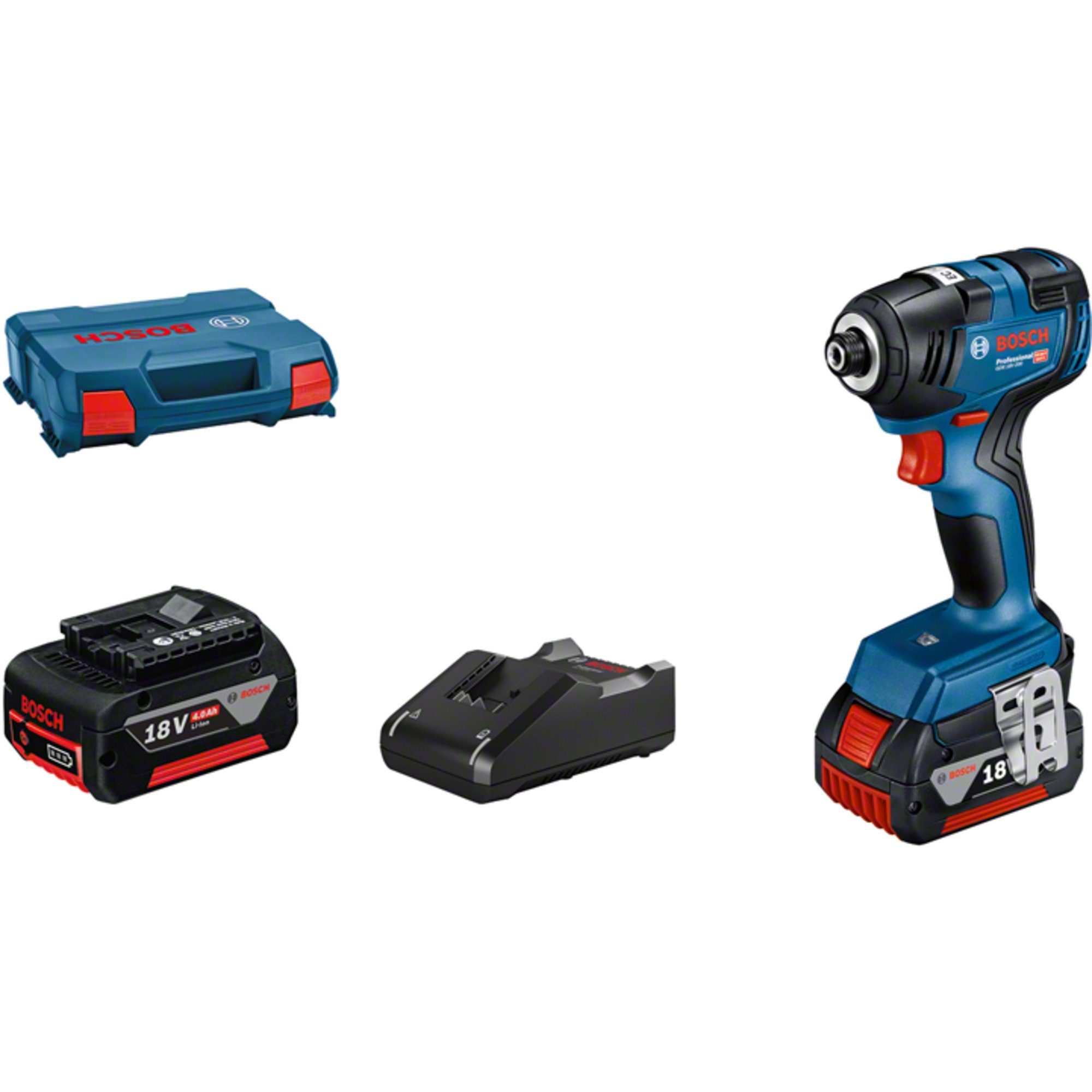 Bosch Professional Akku-Drehschlagschrauber GDR 18V-200 Professional, 1100  U/min, 200 Nm, (Set), mit L-BOXX, 2x18V/4,0 Ah Akku und Ladegerät,  Leistung/Spannung: Akku-Betrieb, 18Volt