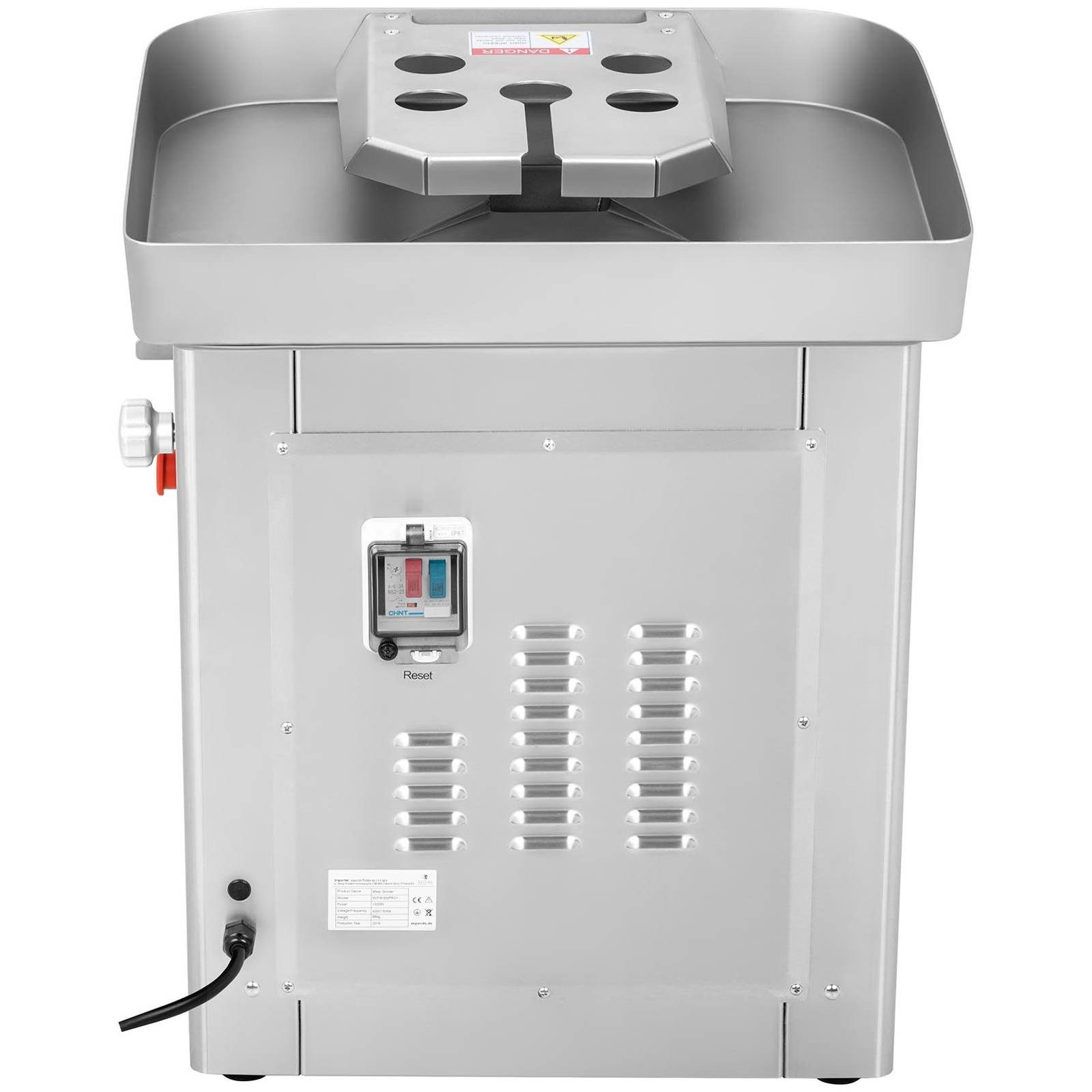 Royal Catering Fleischwolf 800 kg/h Elektrisch Gastro Profi Edelstahl Rücklauf Metallgetriebe, 1500 W, 400 V