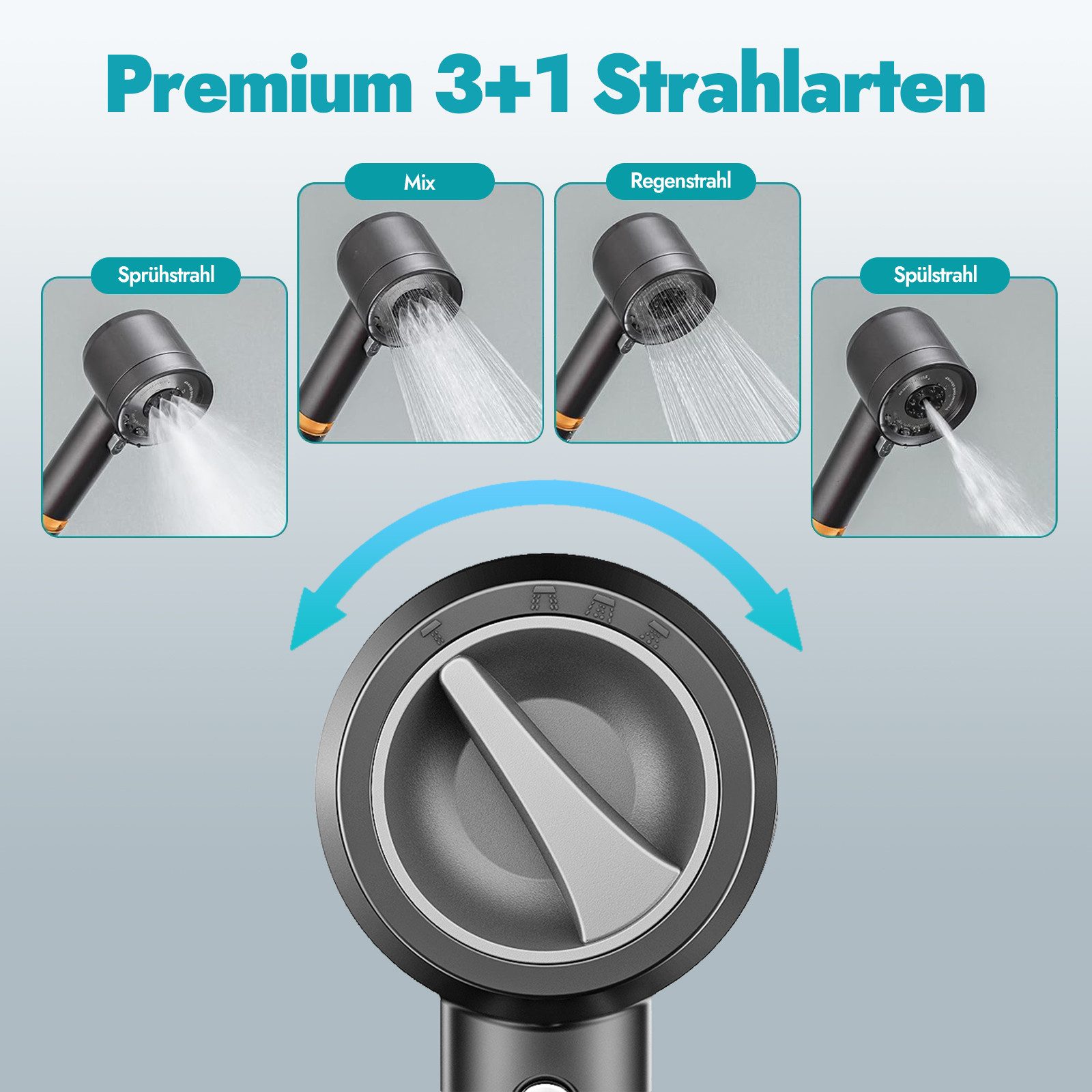 ANYSUN Handbrause Duschkopf mit Filter und Schlauch 150 cm Hochdruck Handbrausen, Massage Spa, Duschbrause mit 4 Strahlarten für Niedrigen Wasserdruck